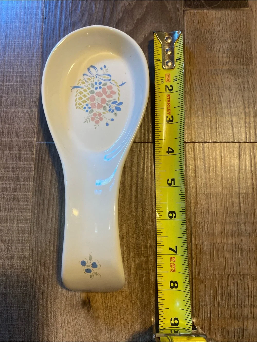 Source Unknown Cream Ceramic Spoon Rest with Pink and Blue Floral Design VINTAGE